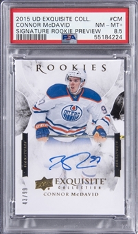 2015-16 UD "Exquisite Collection" Signature Rookie Preview #CM Connor McDavid Signed Rookie Card (#43/99) - PSA NM-MT+ 8.5